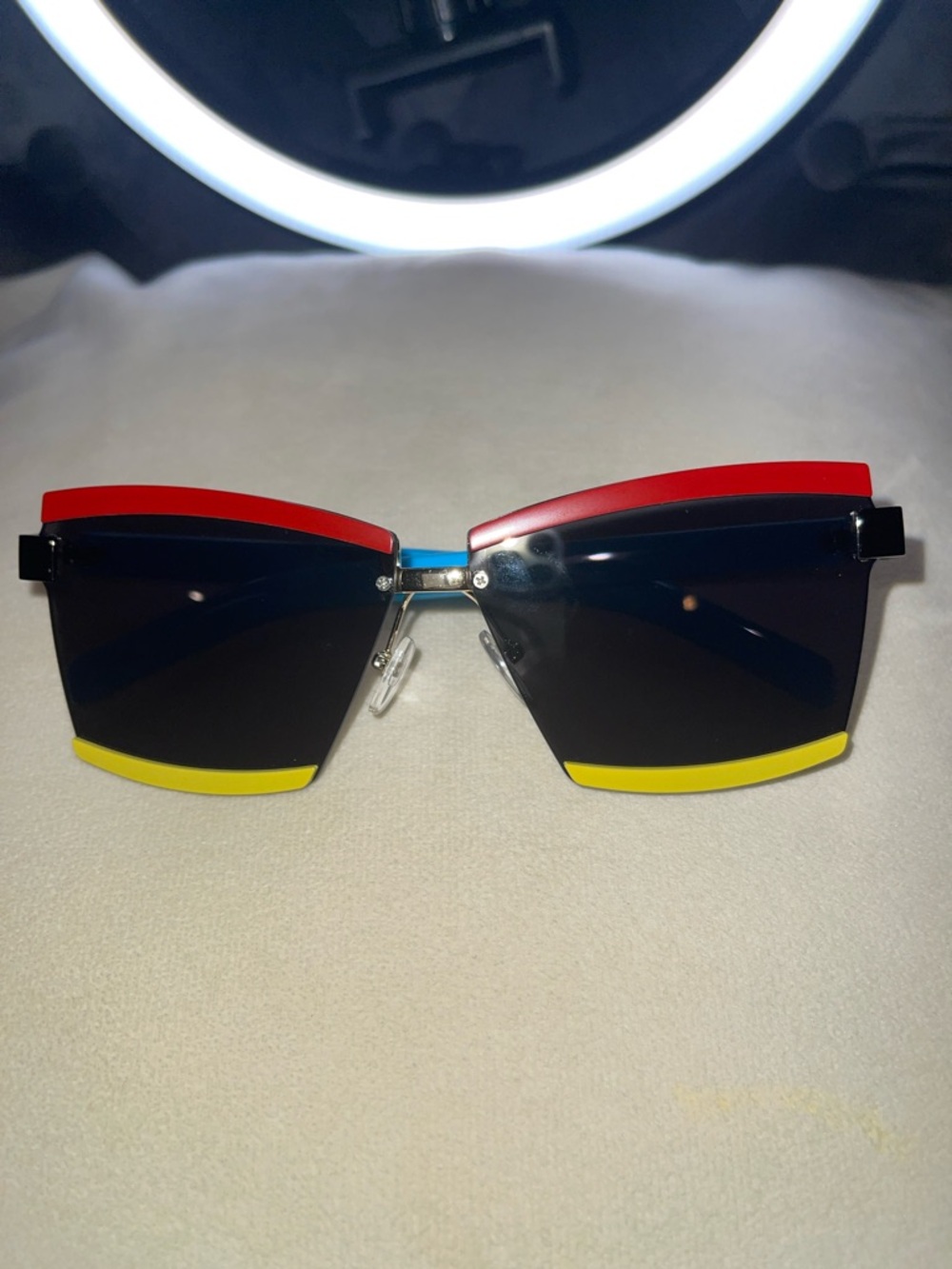 Stylish Color-Block Rimless Sunglasses - Red, Yellow, Blue